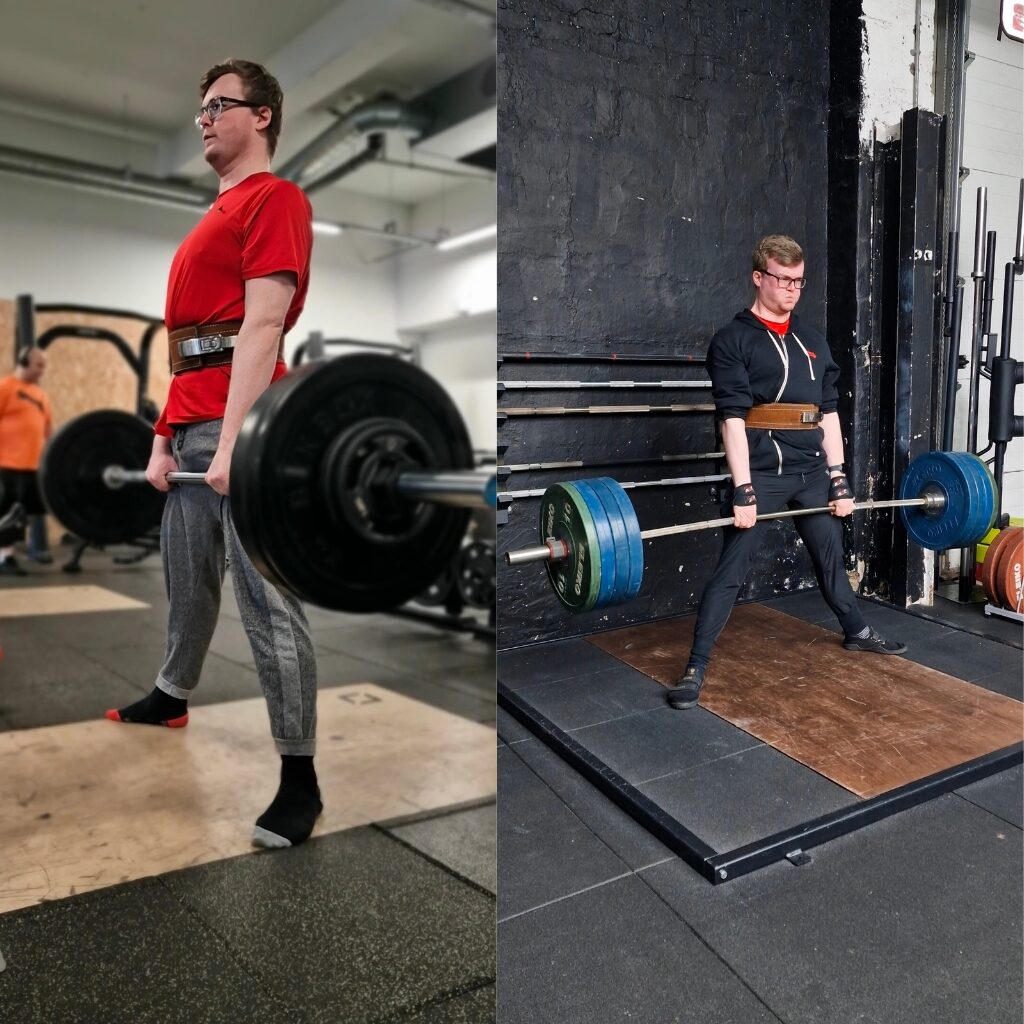 Will's deadlift before coaching and after his 180kg PB